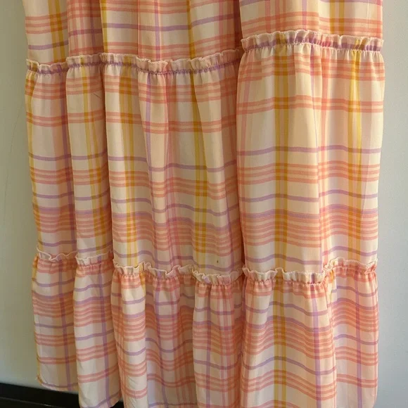 AS U WISH PINK/ORANGE PLAID SLEEVELESS SMOCKED MIDI DRESS SPRING/SUMMER SIZE L - Picture 5 of 12